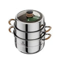 3-Layer Stainless Steel Food Steamer With A Timer-Silver (32CM, 28CM)