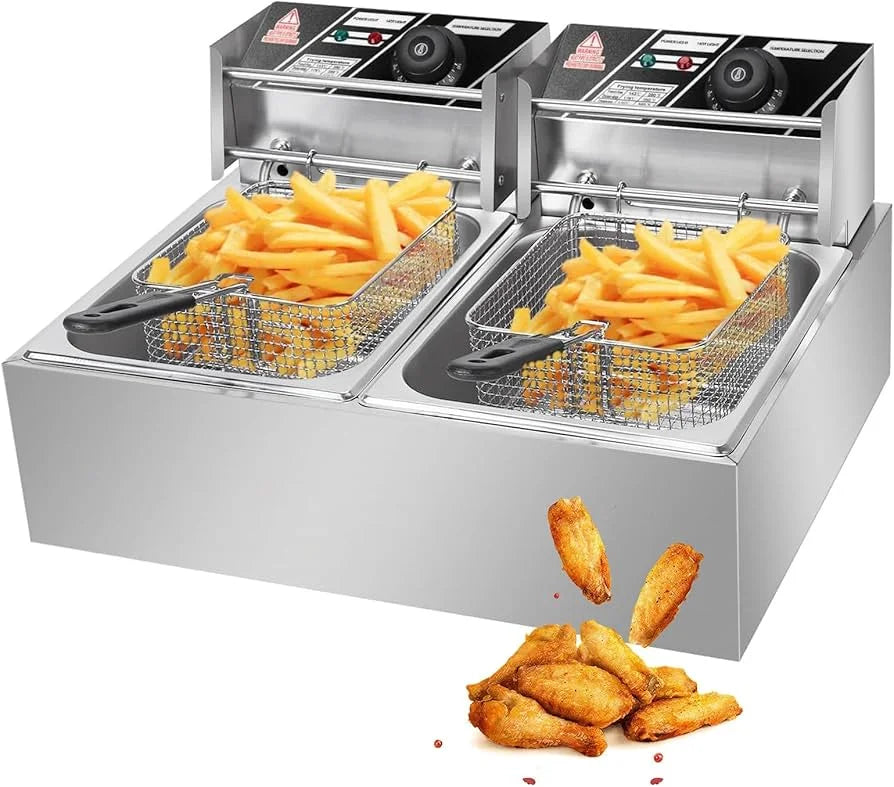 Commercial Electric Deep Fryer 12L Double Stainless Steel -Silver (Pixel)