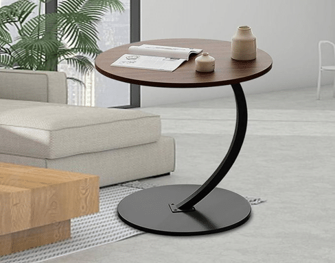 Modern C-Frame Round Side Table – Minimalist Laptop & Coffee Desk