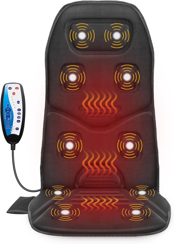 Full Back Heated Massage Seat Cushion – Multi-Zone Vibration & Soothing Heat Pad