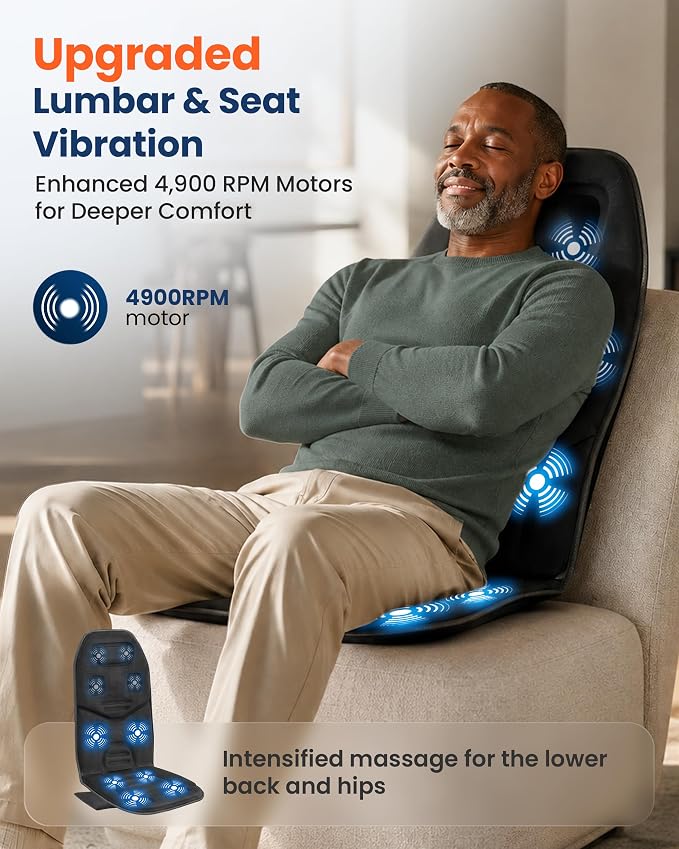 Full Back Heated Massage Seat Cushion – Multi-Zone Vibration & Soothing Heat Pad