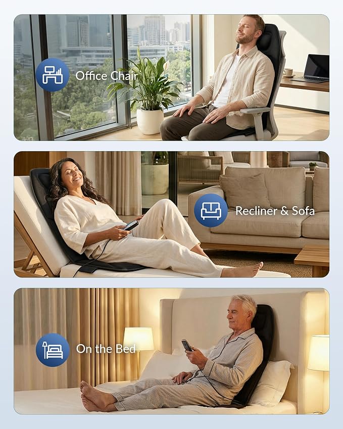 Full Back Heated Massage Seat Cushion – Multi-Zone Vibration & Soothing Heat Pad
