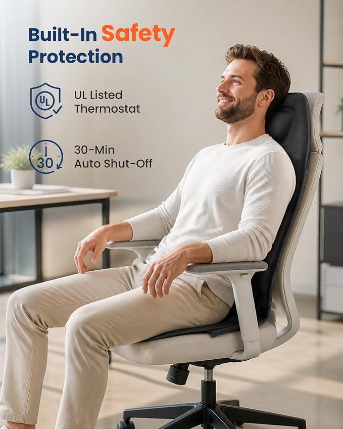 Full Back Heated Massage Seat Cushion – Multi-Zone Vibration & Soothing Heat Pad