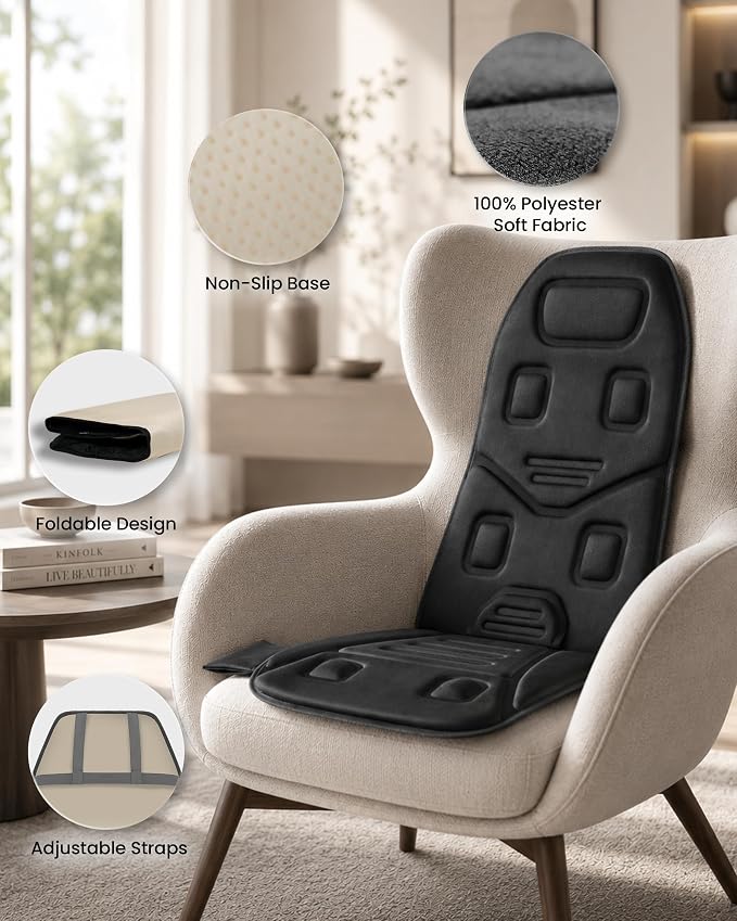 Full Back Heated Massage Seat Cushion – Multi-Zone Vibration & Soothing Heat Pad