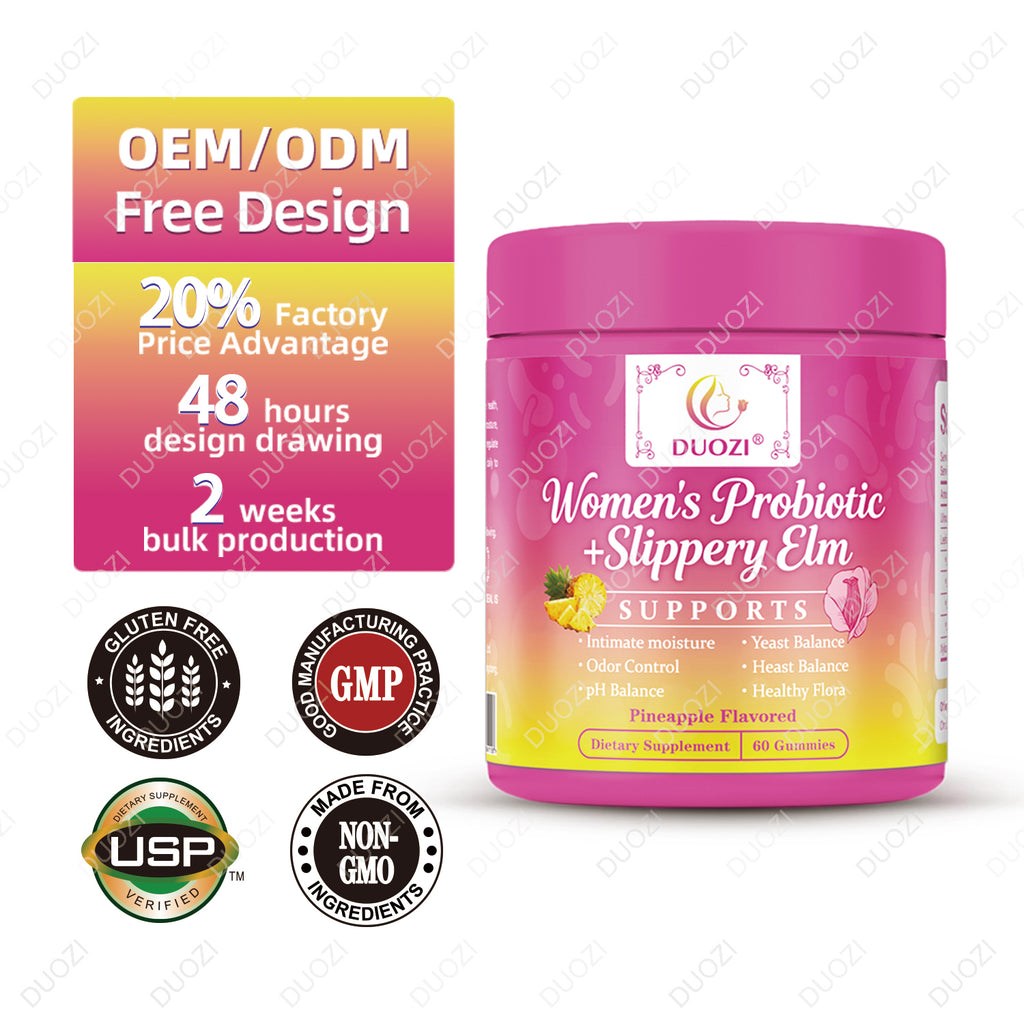 DUOZI Women's Probiotic + Slippery Elm Gummies (Pineapple Flavored)