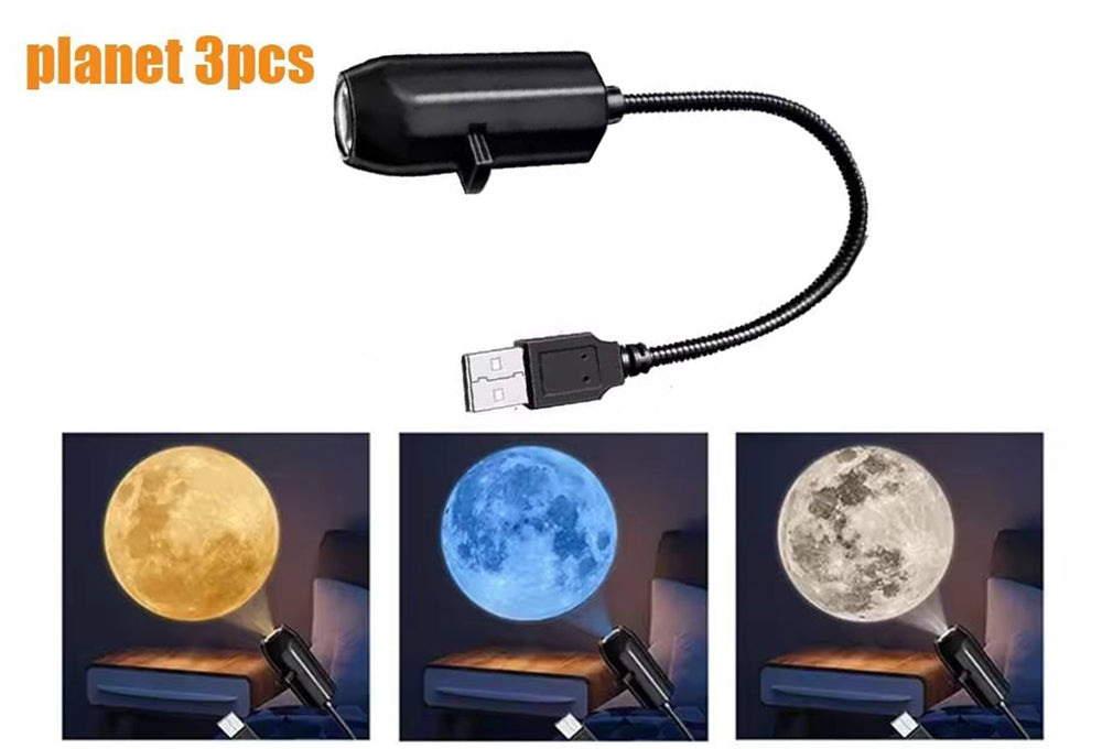 USB Planet & Moon Projection Night Light with Flexible Gooseneck