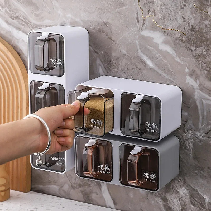 Wall-Mounted Multi-Grid Seasoning & Spice Box Organizer