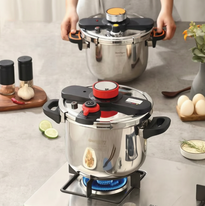 Heavy-Duty Stainless Steel Pressure Cooker with One-Hand Twist Lock Lid