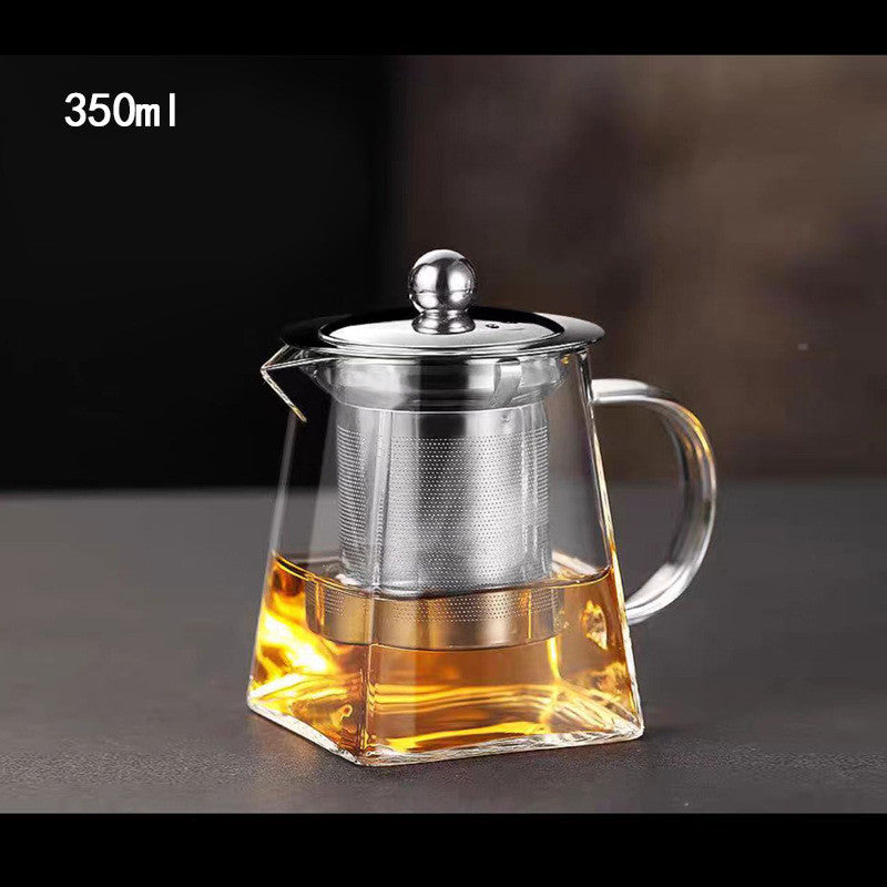 Modern, square-based glass teapot