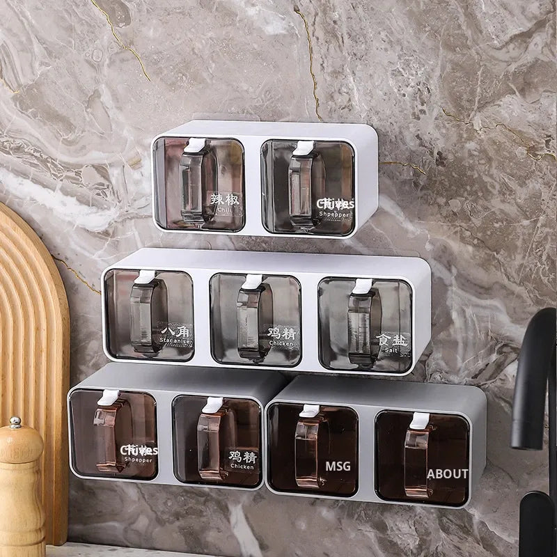 Wall-Mounted Multi-Grid Seasoning & Spice Box Organizer