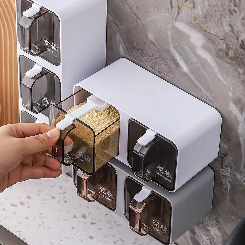 Wall-Mounted Multi-Grid Seasoning & Spice Box Organizer