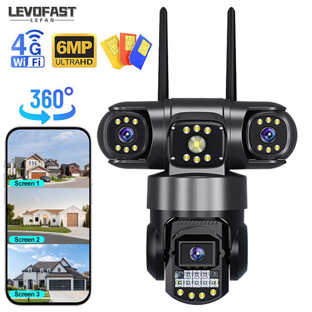 LEVOFAST 6MP Ultra-HD Triple-Screen Security Camera: Your Complete Site Guardian