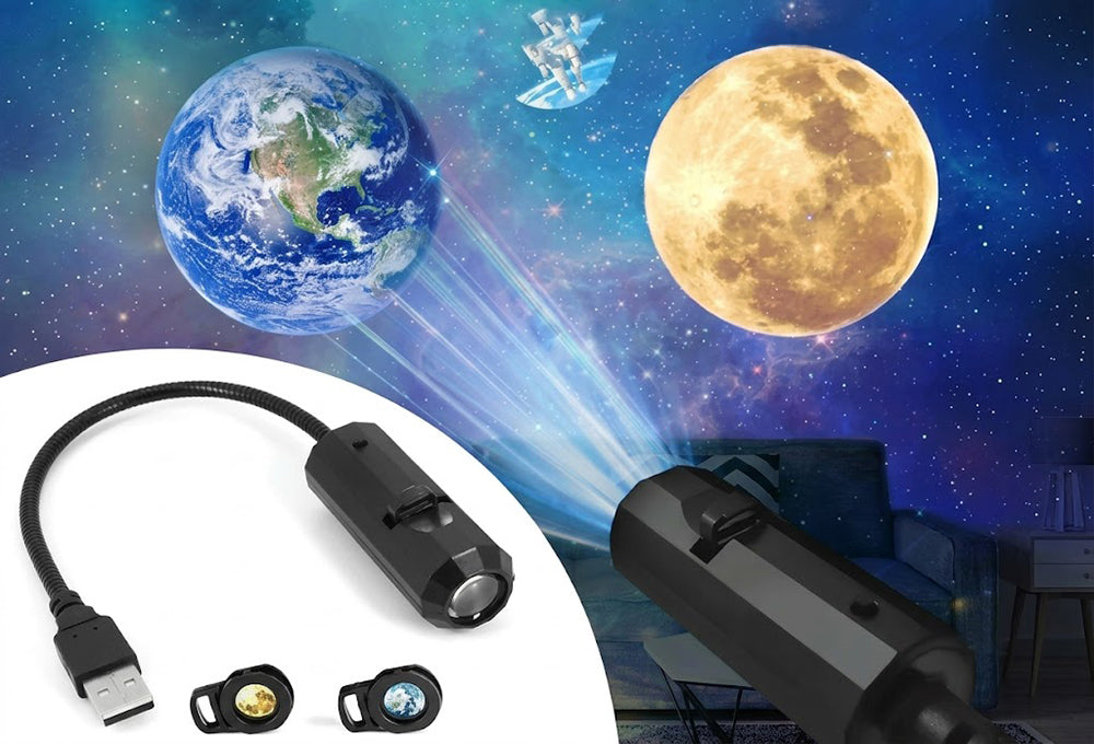 USB Planet & Moon Projection Night Light with Flexible Gooseneck