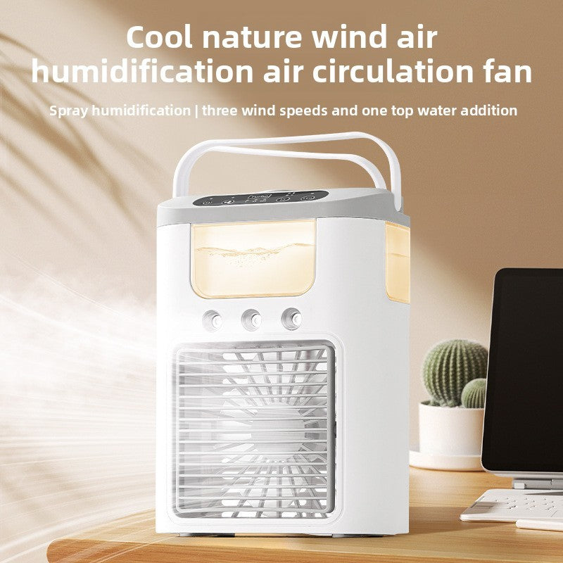 Portable Mini Air Cooler & Desktop Humidifying Fan with 7-Color LED Light