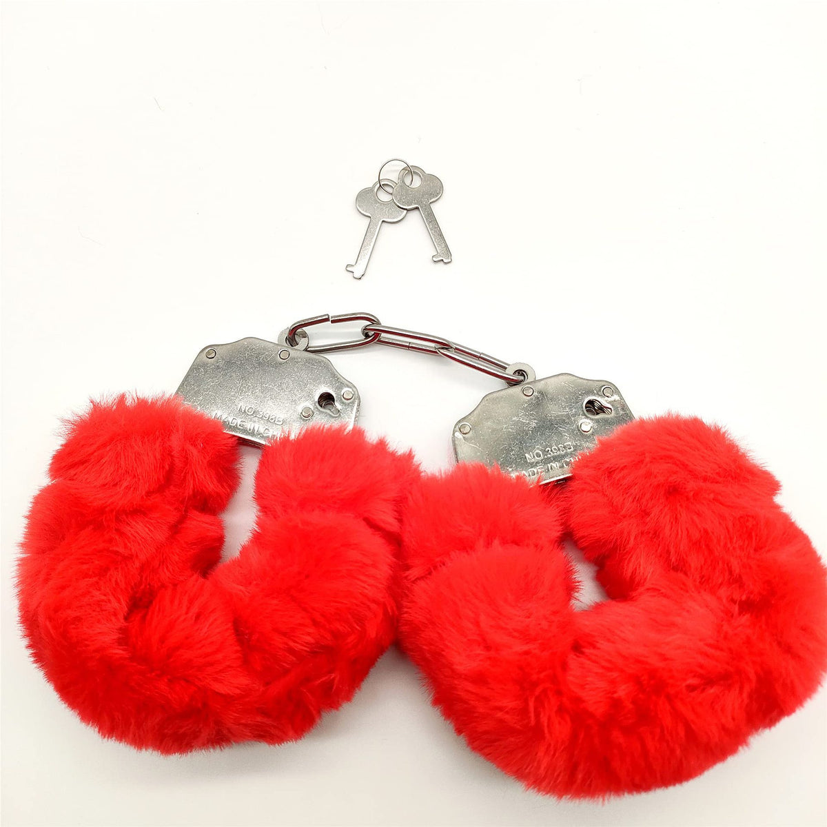 Soft Plush Fuzzy Red Handcuffs with Release Keys