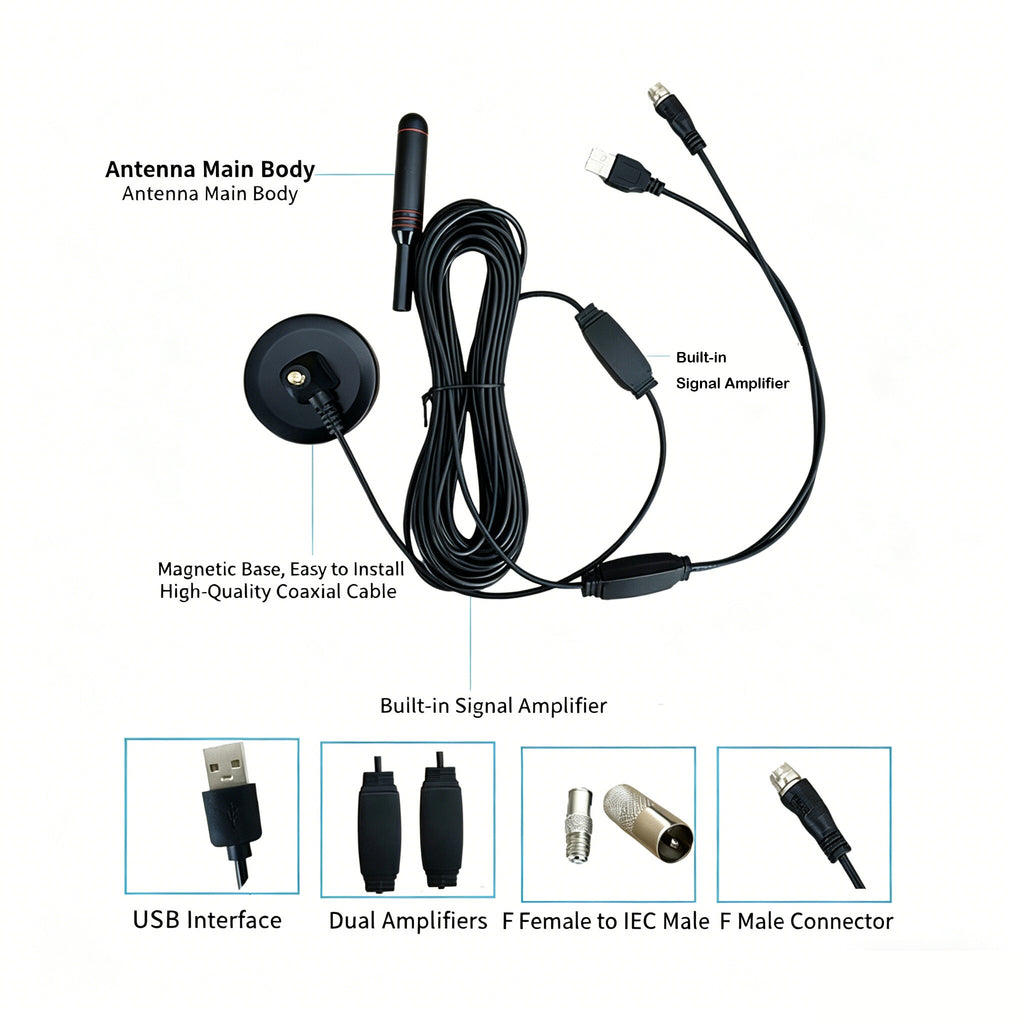 HD Digital TV Antenna with Magnetic Base & Signal Booster