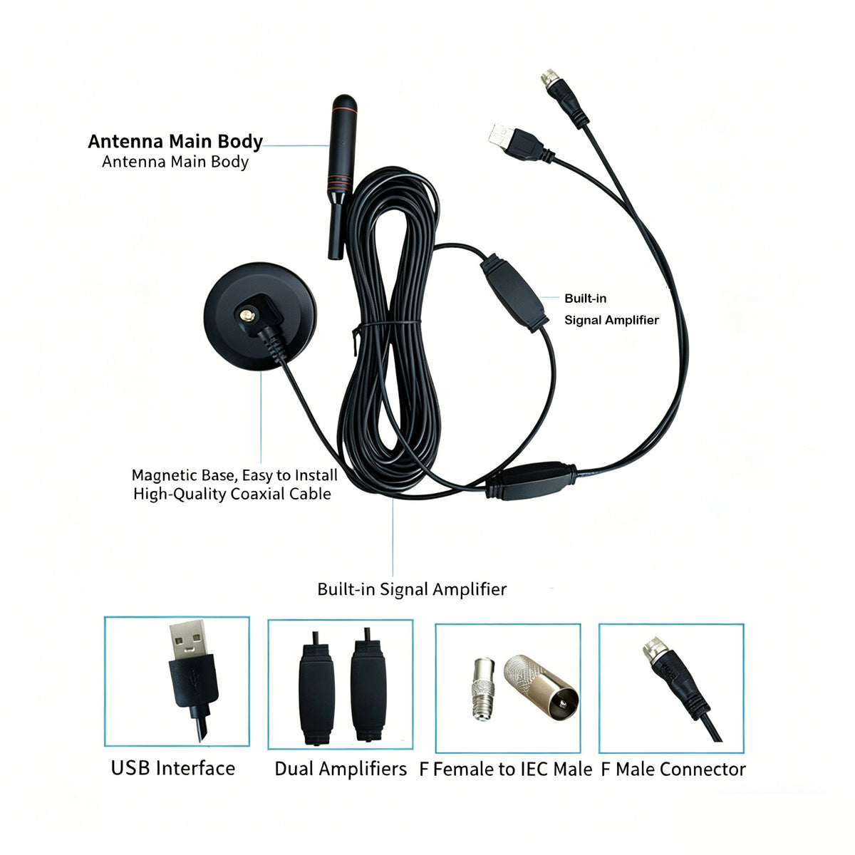 HD Digital TV Antenna with Magnetic Base & Signal Booster