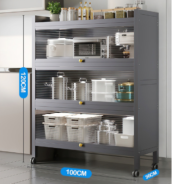 4-Tier Modern Kitchen Storage Cabinet – Multi-Purpose Utility Organizer with Fluted Glass Doors