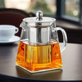 Modern, square-based glass teapot