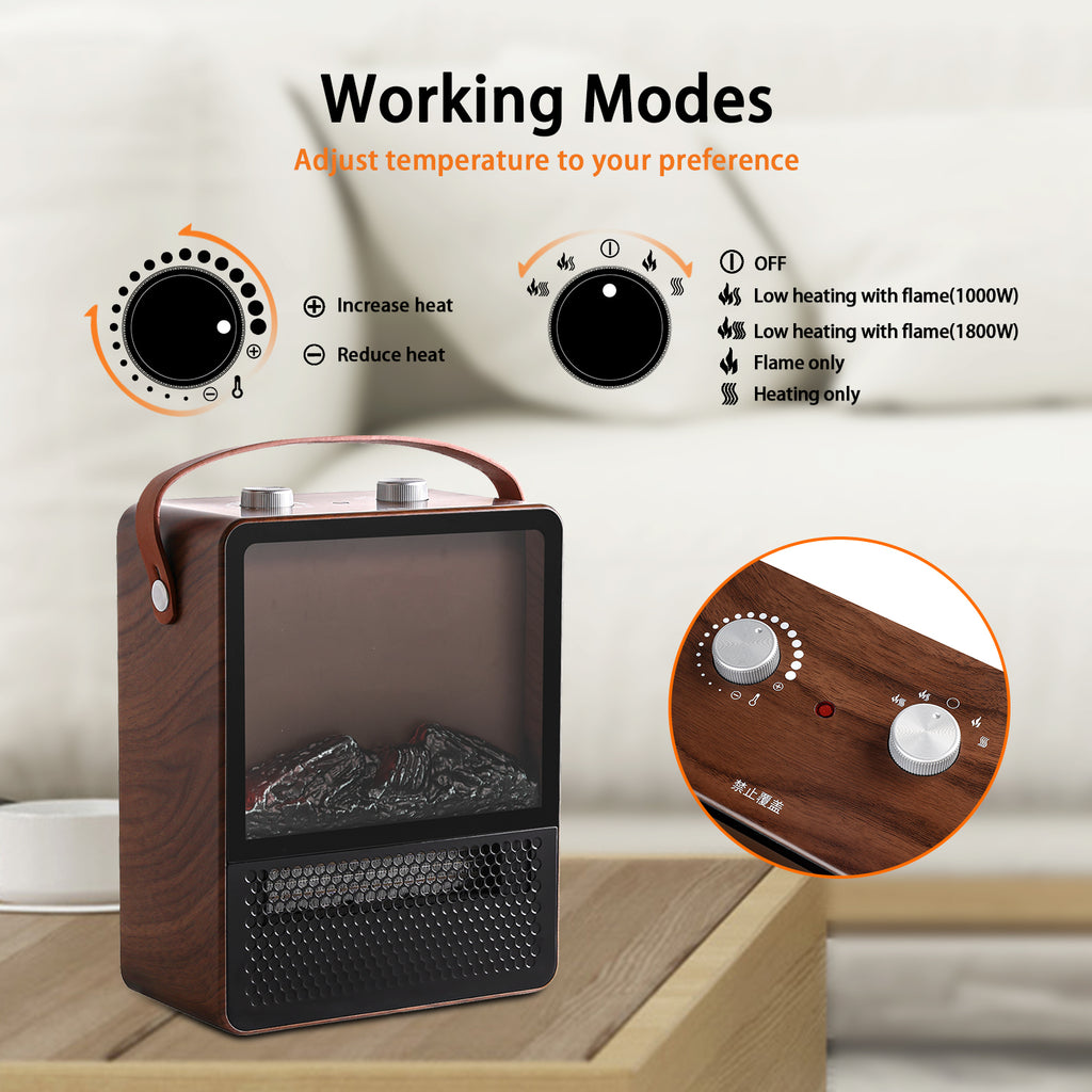 Portable Electric Fireplace Space Heater with 3D Flame Effect