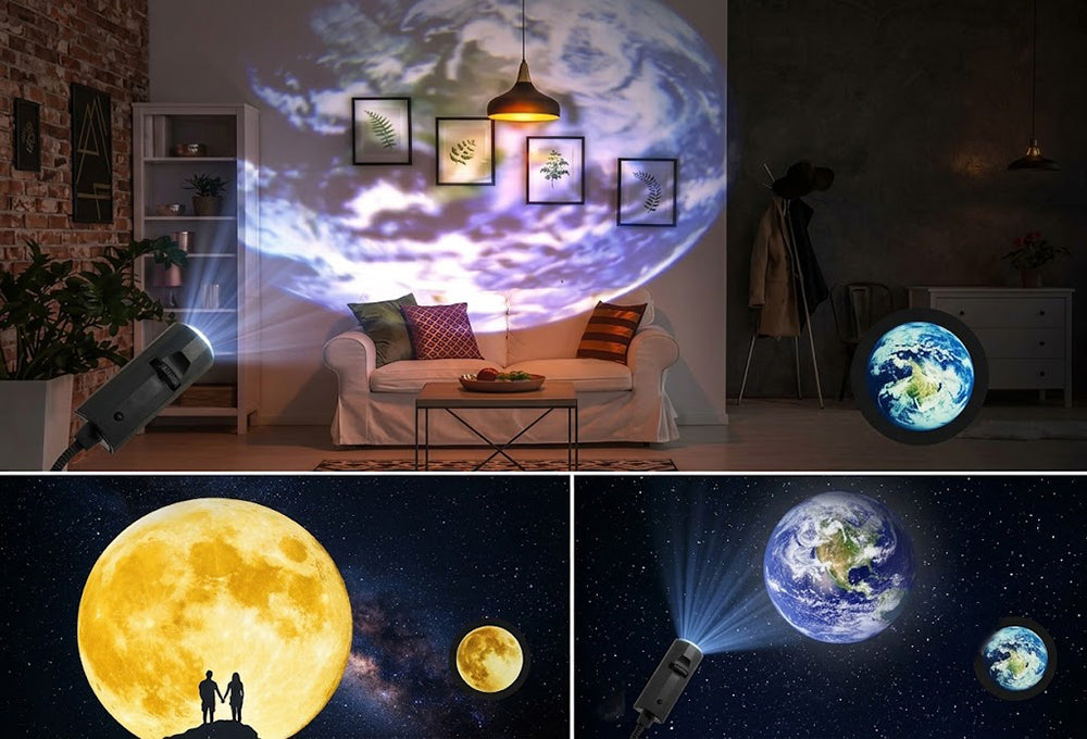 USB Planet & Moon Projection Night Light with Flexible Gooseneck