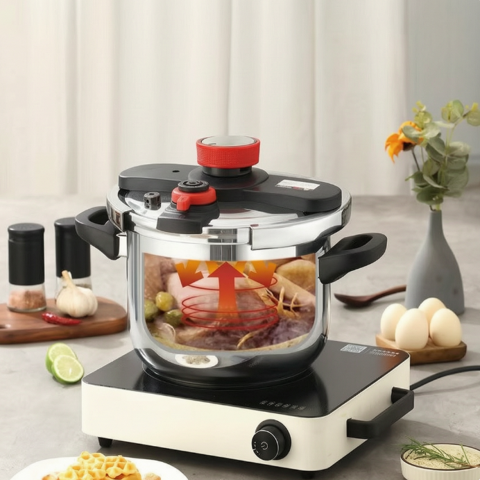 Heavy-Duty Stainless Steel Pressure Cooker with One-Hand Twist Lock Lid