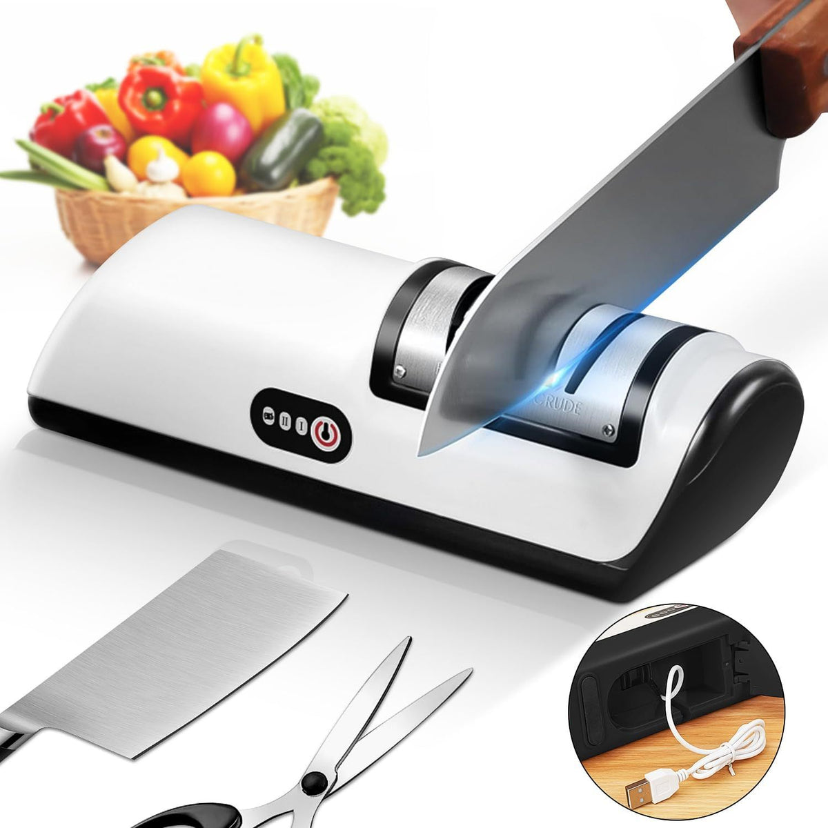Electric Multi-Stage Kitchen Knife Sharpener with Precision Slots