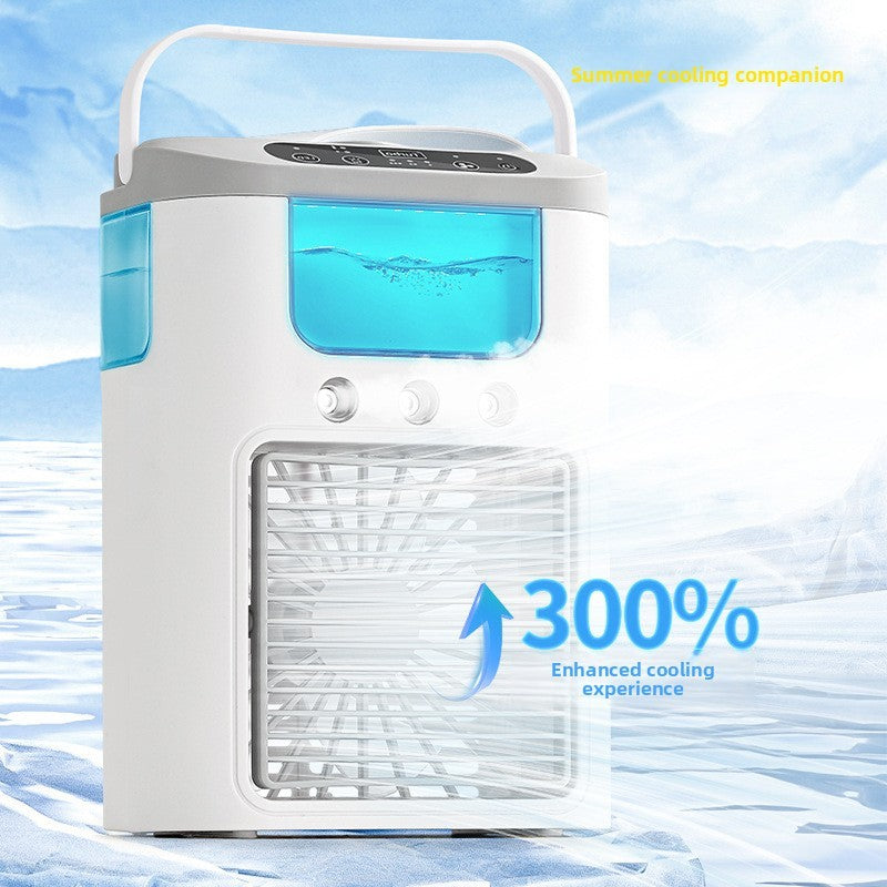 Portable Mini Air Cooler & Desktop Humidifying Fan with 7-Color LED Light