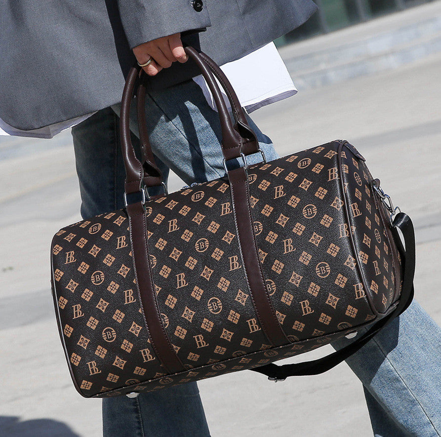 Luxury Monogram Travel Duffel Bag – Premium PU Leather Weekender for Men & Women