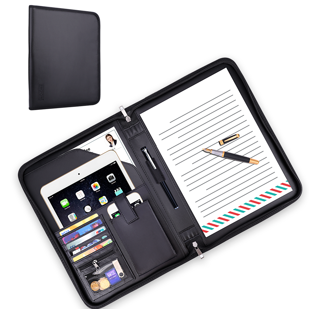Professional Zippered Leather Executive Business Padfolio & Document Organizer