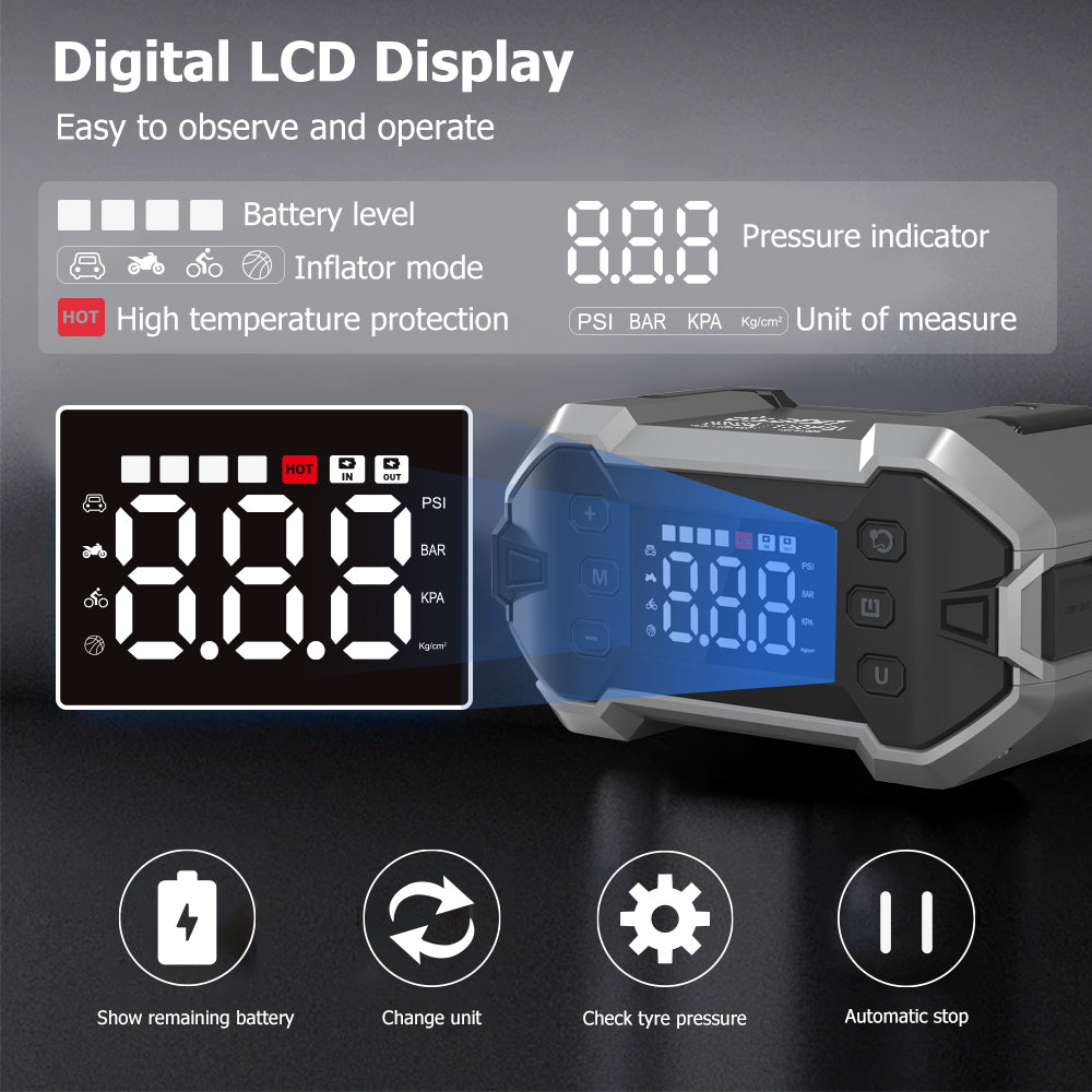Multi-Function Portable Car Jump Starter & Digital Air Compressor