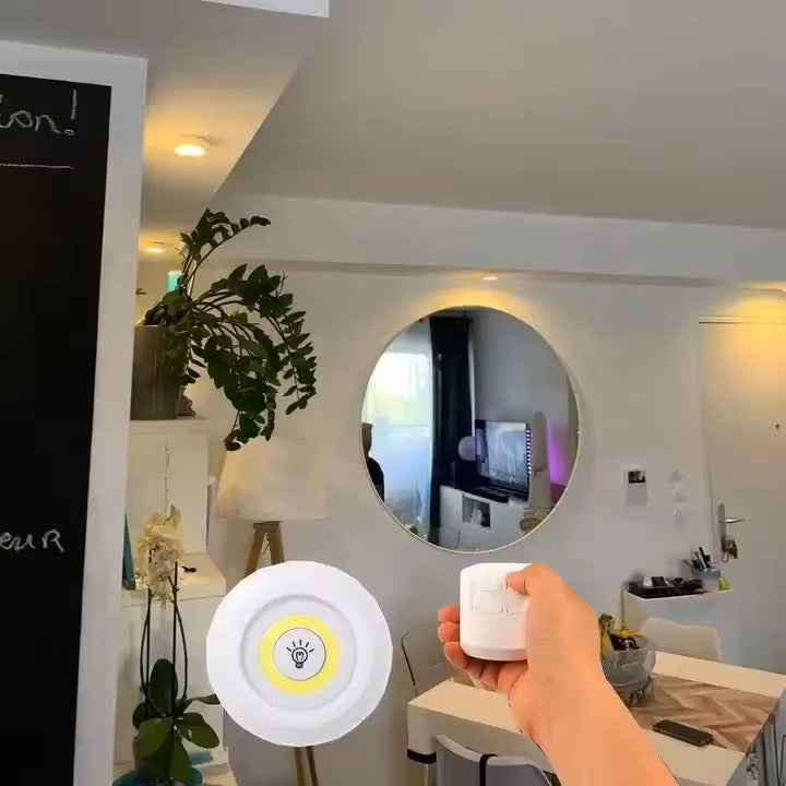 Wireless LED Puck Light Set with Remote Control & Dimmable Brightness