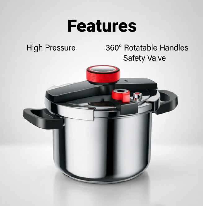 Heavy-Duty Stainless Steel Pressure Cooker with One-Hand Twist Lock Lid