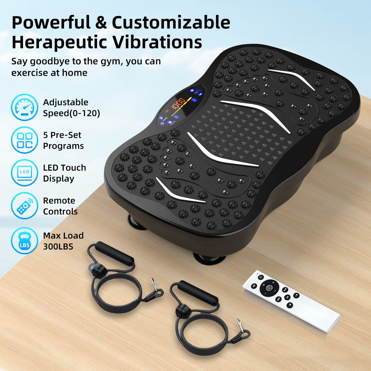Whole Body Vibration Plate Exercise Machine with Resistance Bands & Remote