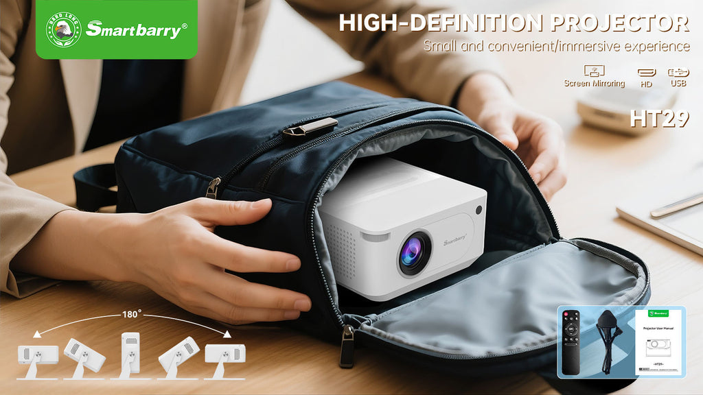 Smartbarry HT29 4K HDR Smart Projector with 5G WiFi & Rotating Stand