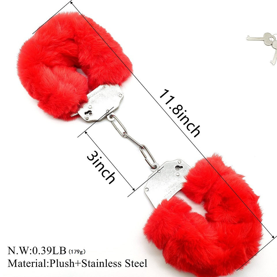 Soft Plush Fuzzy Red Handcuffs with Release Keys