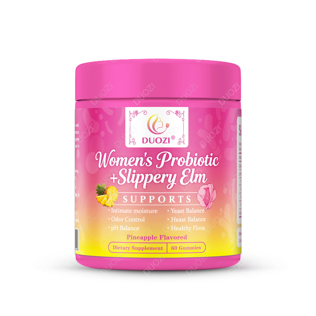 DUOZI Women's Probiotic + Slippery Elm Gummies (Pineapple Flavored)