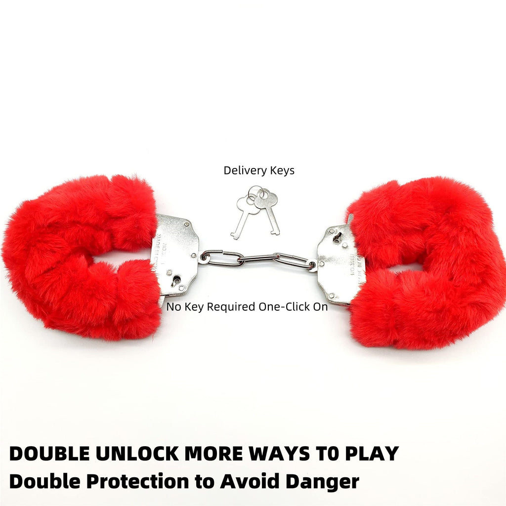 Soft Plush Fuzzy Red Handcuffs with Release Keys