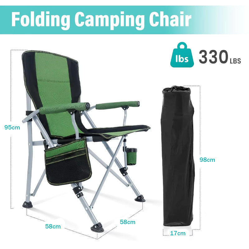 High Back Folding Camping Chair with Side Storage Pocket - Green/Black