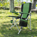 High Back Folding Camping Chair with Side Storage Pocket - Green/Black