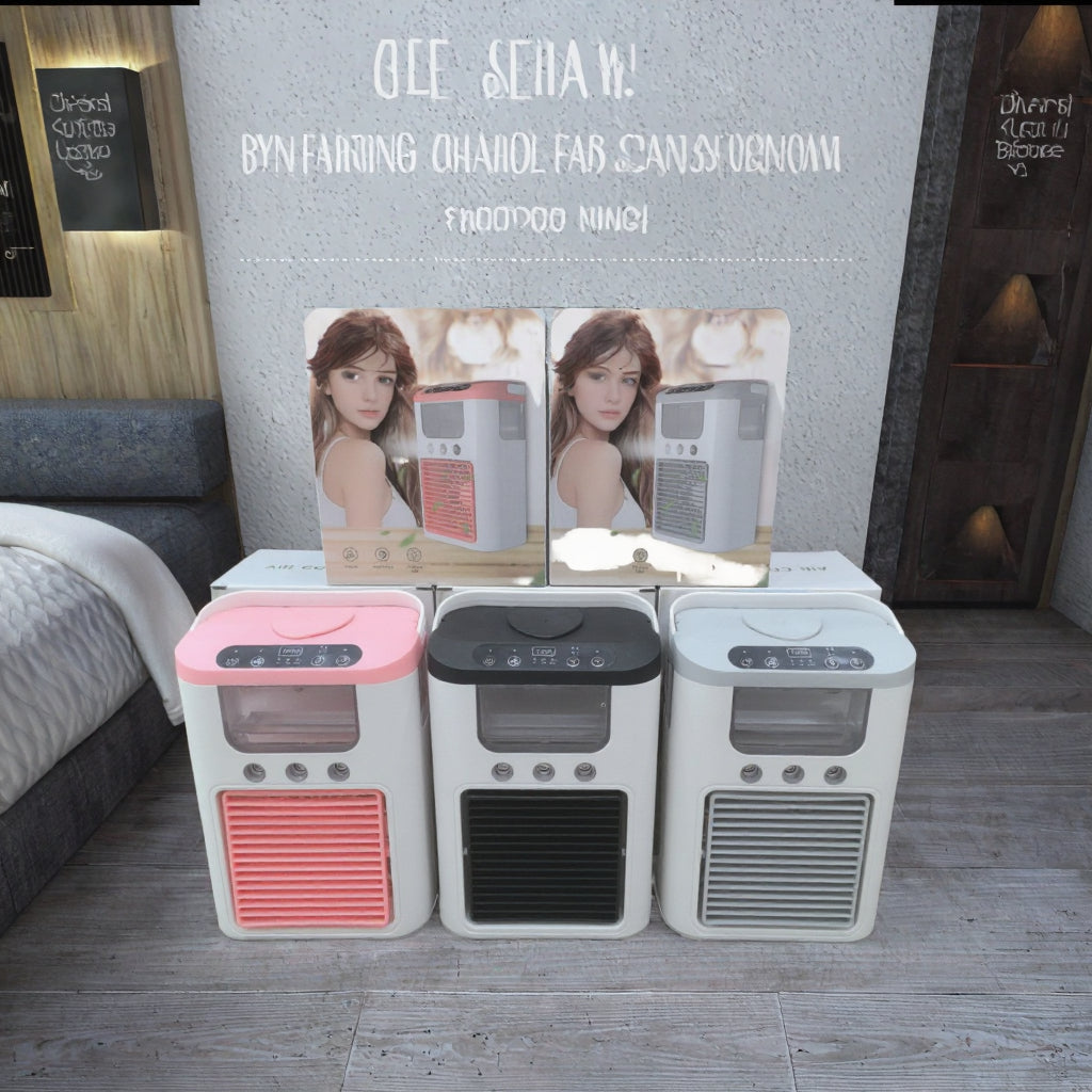 Portable Mini Air Cooler & Desktop Humidifying Fan with 7-Color LED Light