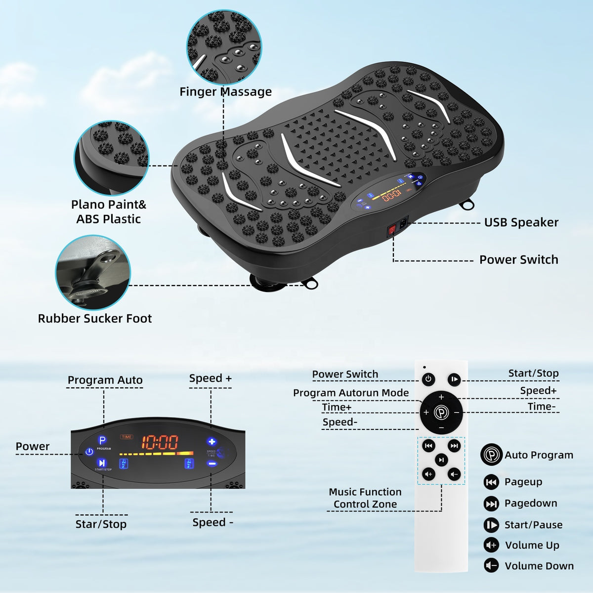Whole Body Vibration Plate Exercise Machine with Resistance Bands & Remote