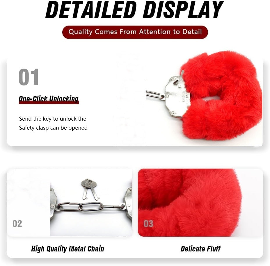Soft Plush Fuzzy Red Handcuffs with Release Keys