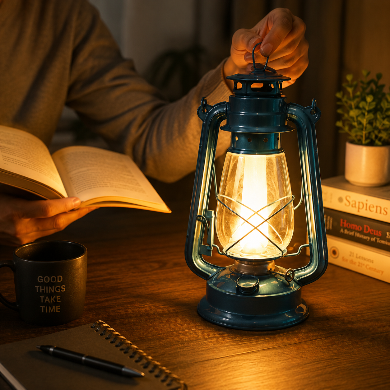 Vintage Metallic Blue Hurricane Oil Lantern / Storm Lamp