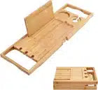 Expandable bamboo bathtub caddy tray