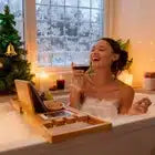 Expandable bamboo bathtub caddy tray