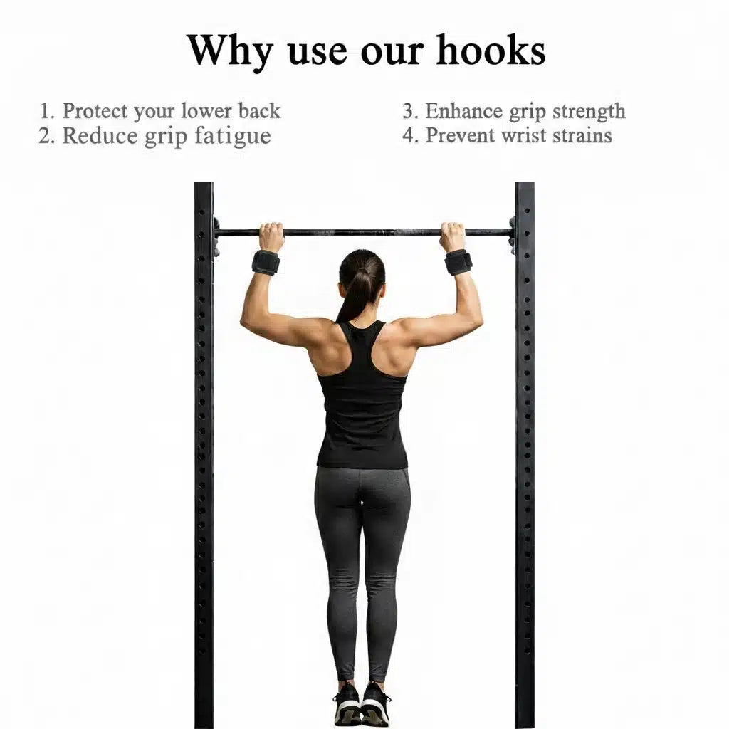 Heavy Duty Weight Lifting Hooks Neoprene Wrist Straps with Palm Guard