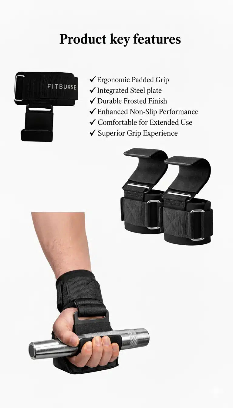 Heavy Duty Weight Lifting Hooks Neoprene Wrist Straps with Palm Guard