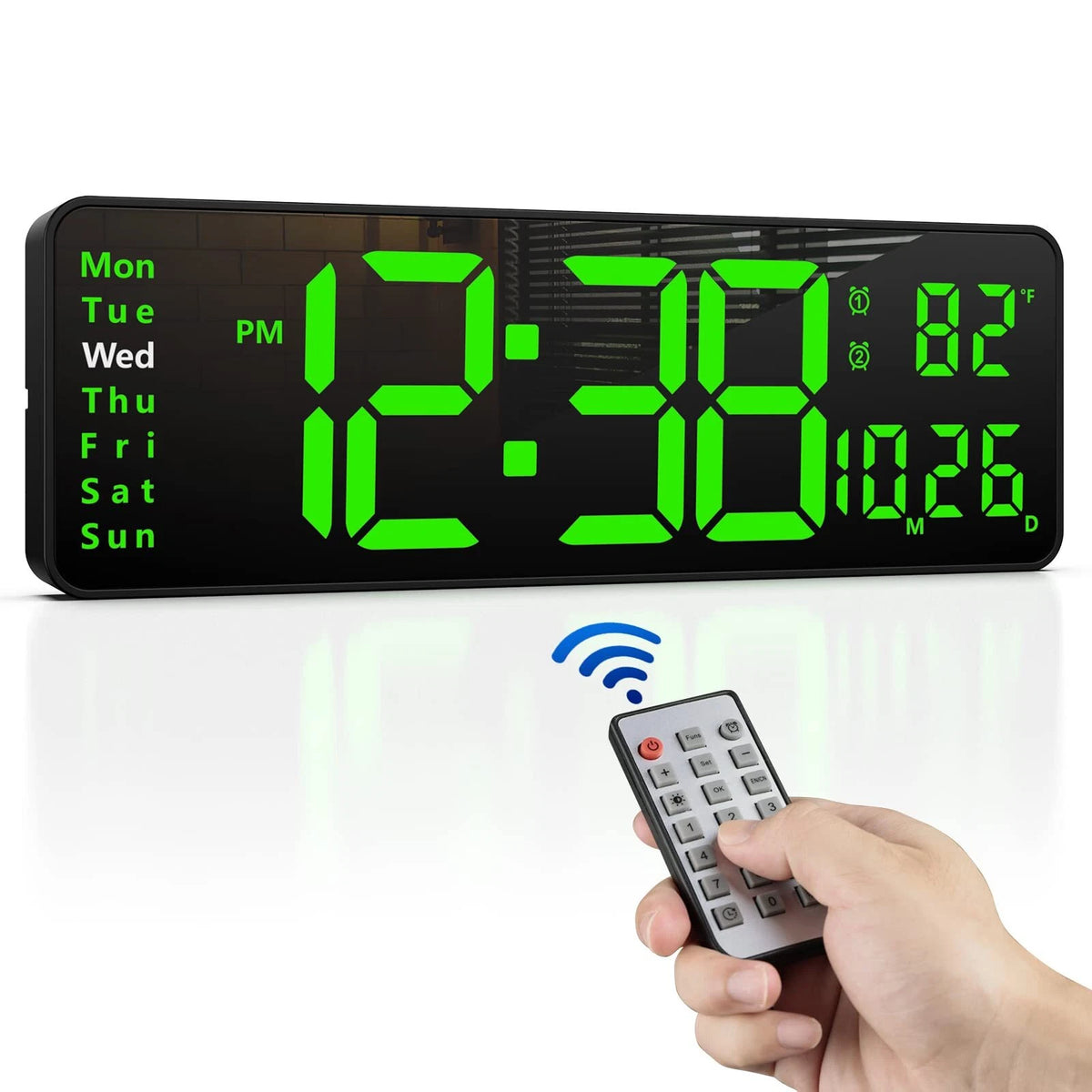 Large Digital LED Wall Clock with Remote Control & Temperature Display