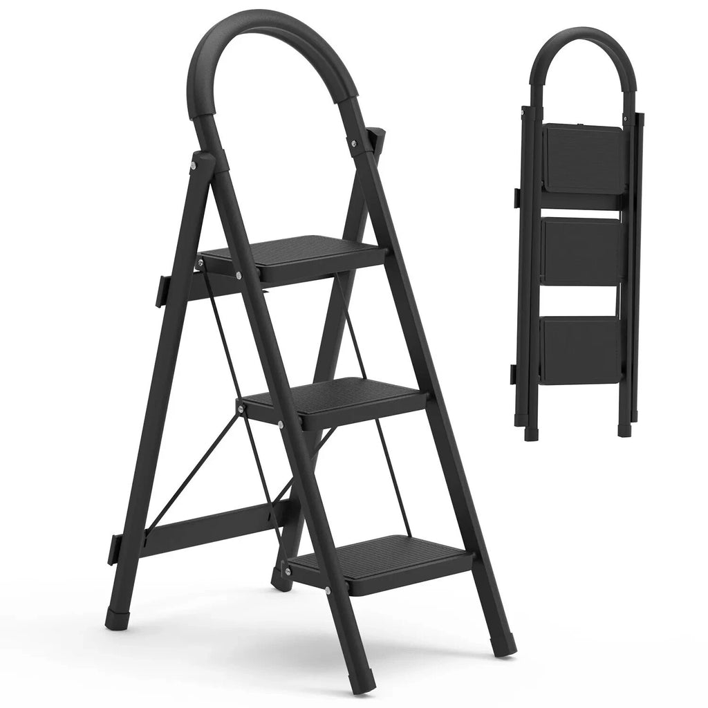 3-Step Folding Step Ladder Stool with Handgrip & Anti-Slip Pedals